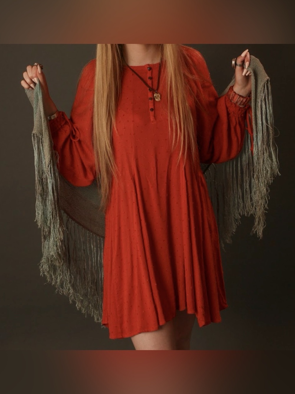 Burnt Orange Boho Swing Dress